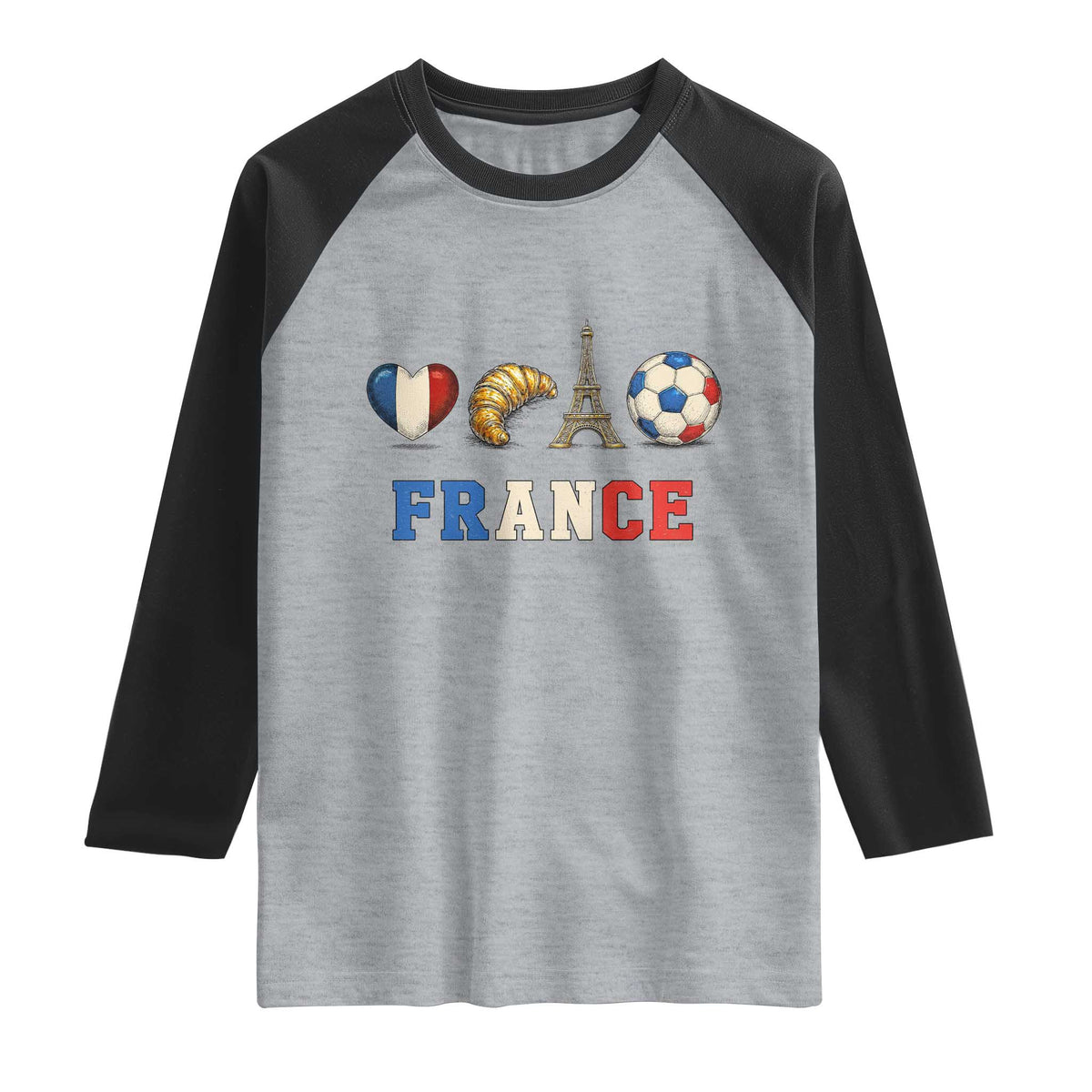 French Football Fan Raglan Shirt France Soccer Game Day Gift TS12 Heather Gray Black Print Your Wear