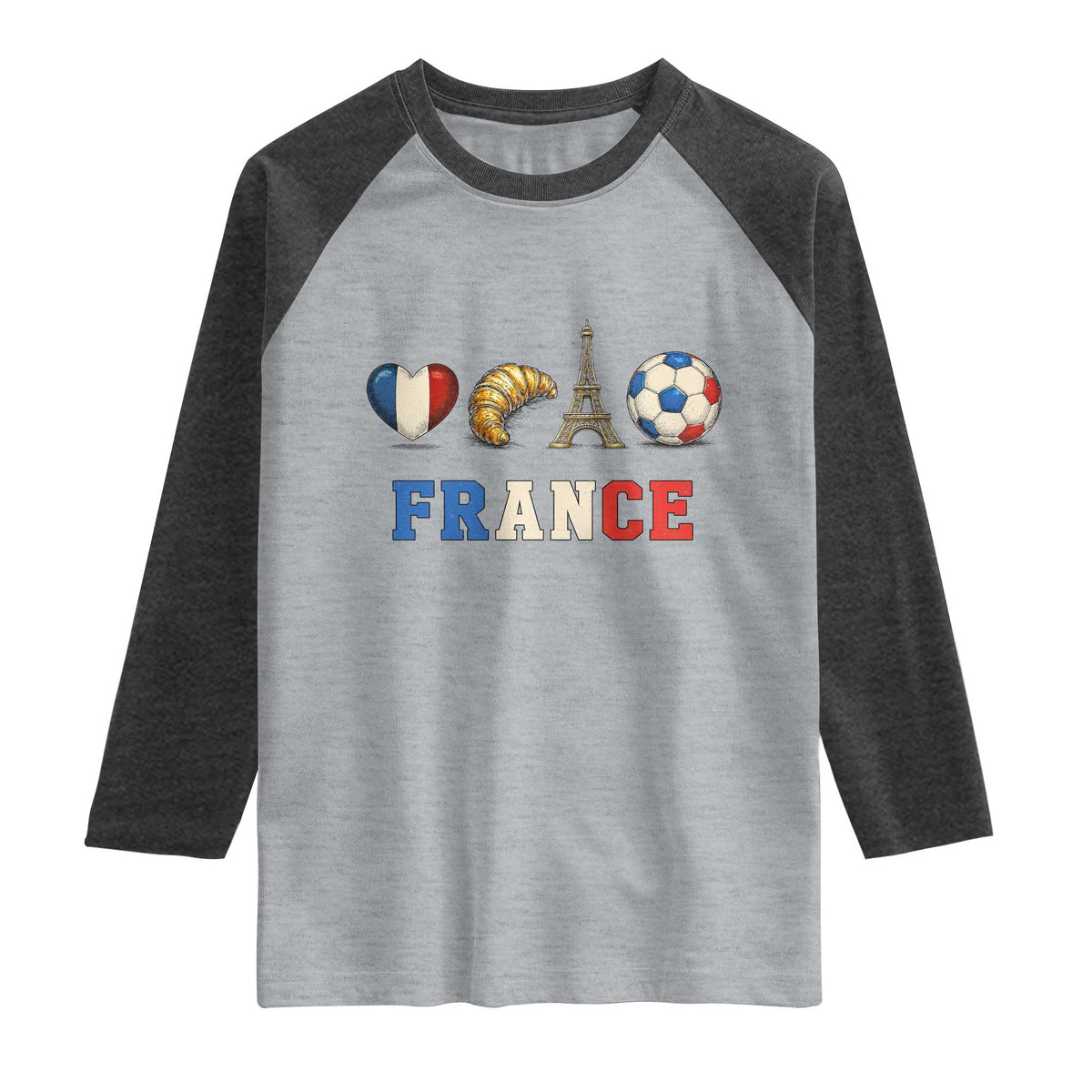 French Football Fan Raglan Shirt France Soccer Game Day Gift TS12 Heather Gray Heather Charcoal Print Your Wear