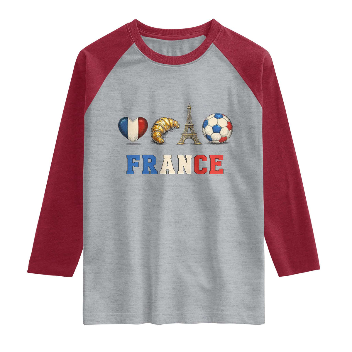 French Football Fan Raglan Shirt France Soccer Game Day Gift TS12 Heather Gray Heather Red Print Your Wear