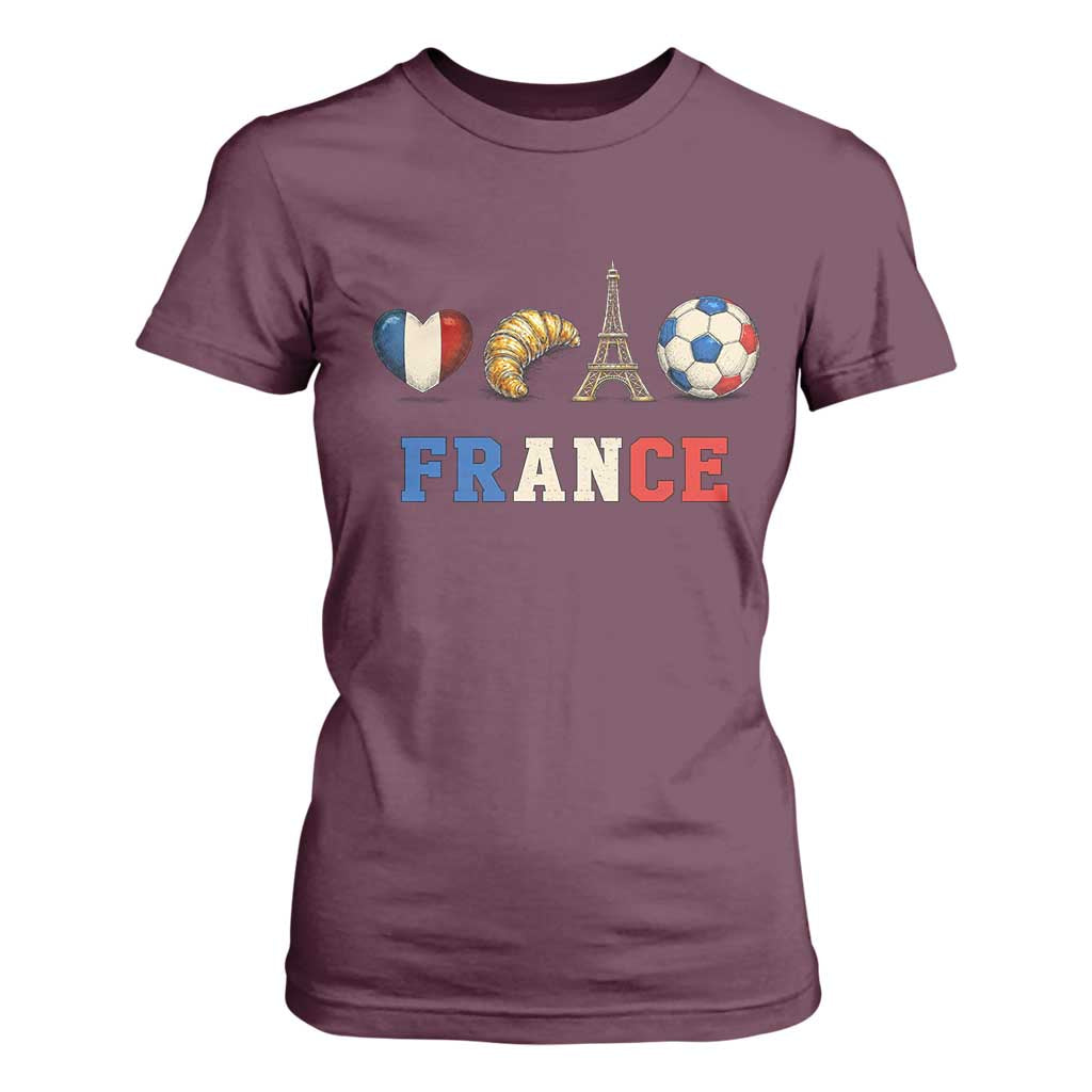 French Football Fan T Shirt For Women France Soccer Game Day Gift TS12 Maroon Print Your Wear