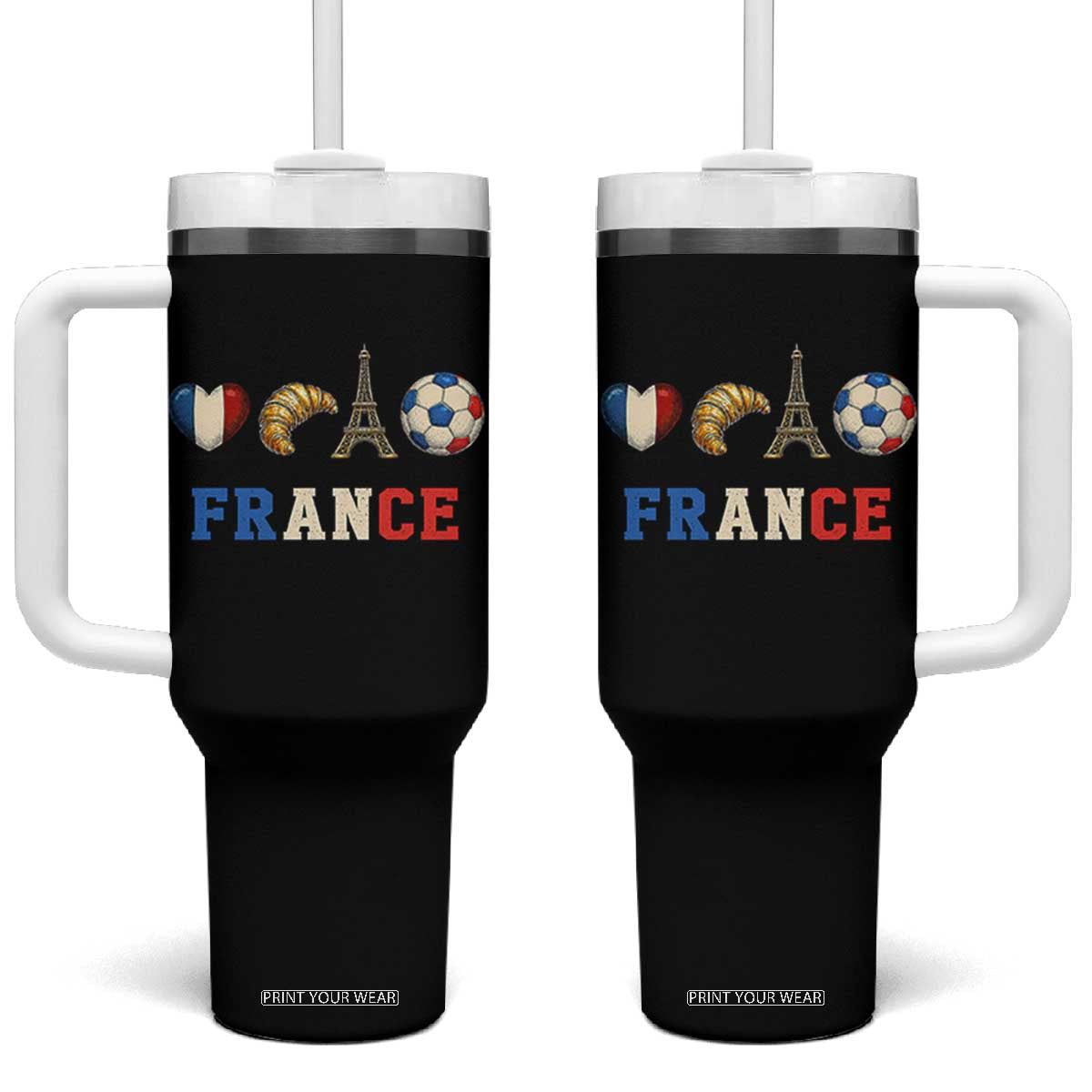 French Football Fan Tumbler With Handle France Soccer Game Day Gift TS12 One Size: 40 oz Black Print Your Wear