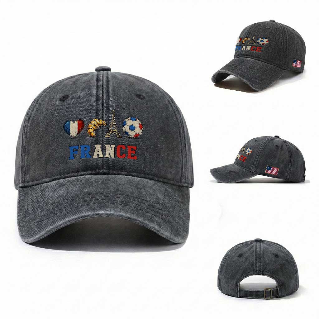 French Football Fan Washed Cotton Baseball Cap France Soccer Game Day Gift TS12 Washed Cap Universal Fit Dark Gray Print Your Wear