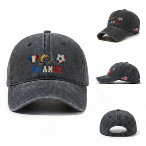 French Football Fan Washed Cotton Baseball Cap France Soccer Game Day Gift TS12 Washed Cap Universal Fit Dark Gray Print Your Wear