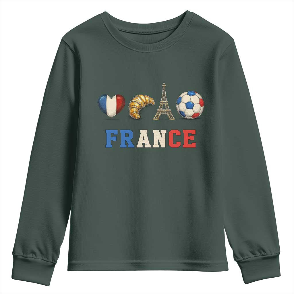 French Football Fan Youth Sweatshirt France Soccer Game Day Gift TS12 Dark Forest Green Print Your Wear