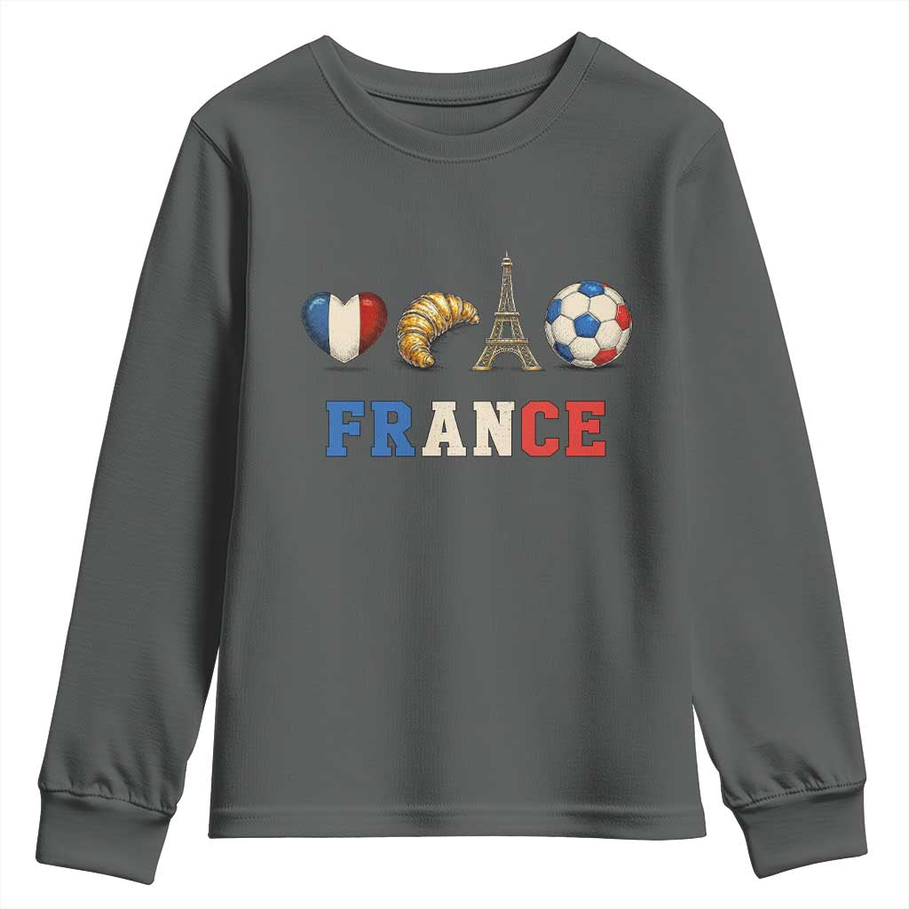 French Football Fan Youth Sweatshirt France Soccer Game Day Gift TS12 Dark Heather Print Your Wear