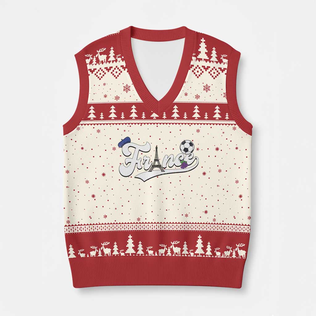 France Soccer Supporter V-Neck Knit Sweater Vest Game Day French Football Gift TS12 Beige Red Print Your Wear
