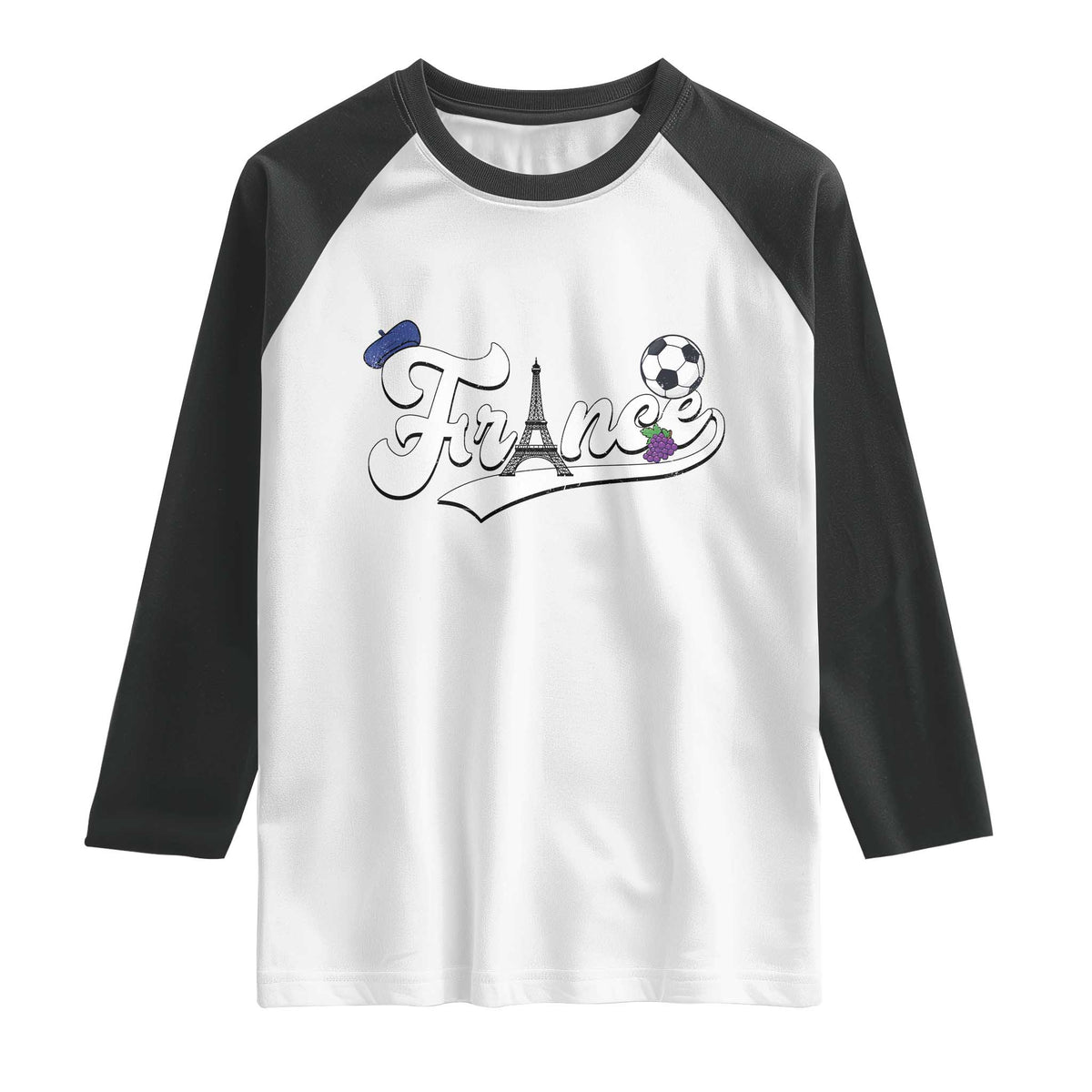 France Soccer Supporter Raglan Shirt Game Day French Football Gift TS12 White Black Print Your Wear