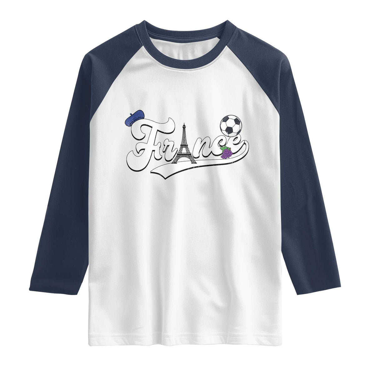 France Soccer Supporter Raglan Shirt Game Day French Football Gift TS12 XS White Navy Print Your Wear