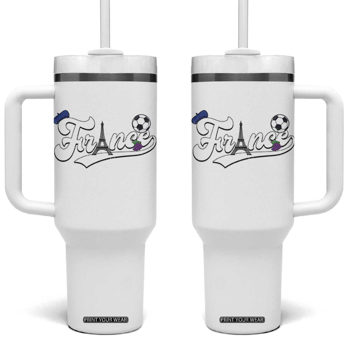 France Soccer Supporter Tumbler With Handle Game Day French Football Gift TS12 One Size: 40 oz White Print Your Wear