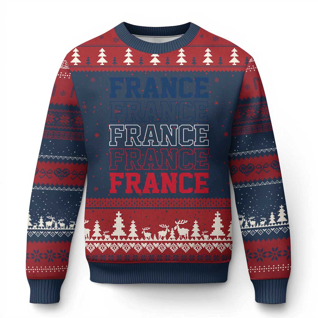 France Pride French Flag Patriotic Supporter Ugly Christmas Sweater TS12 Navy Red Print Your Wear