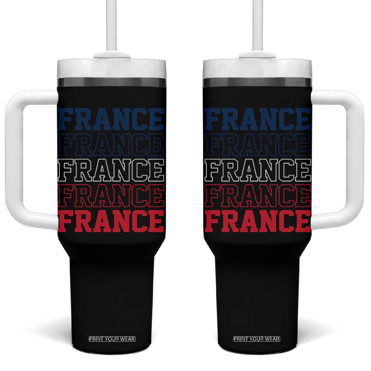 France Pride French Flag Patriotic Supporter Tumbler With Handle TS12 One Size: 40 oz Black Print Your Wear