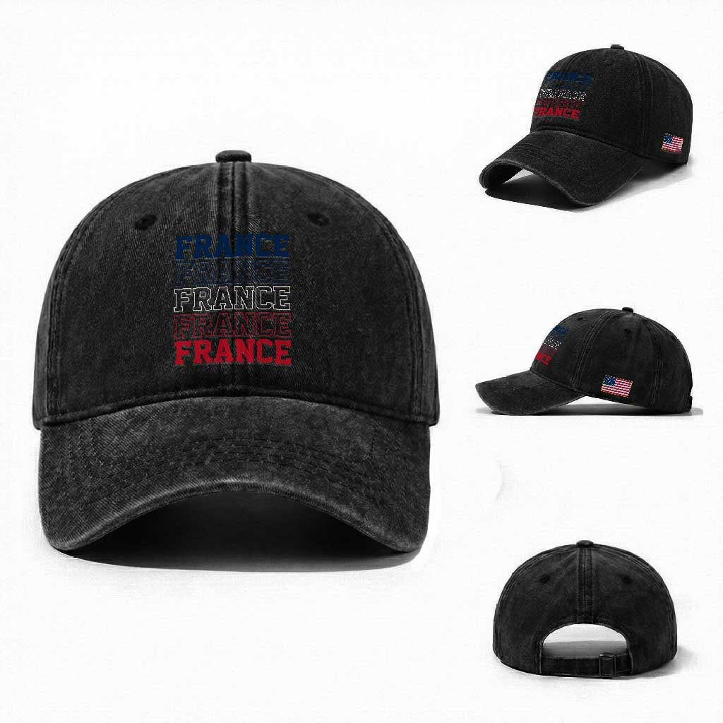 France Pride French Flag Patriotic Supporter Washed Cotton Baseball Cap TS12 Washed Cap Universal Fit Black Print Your Wear