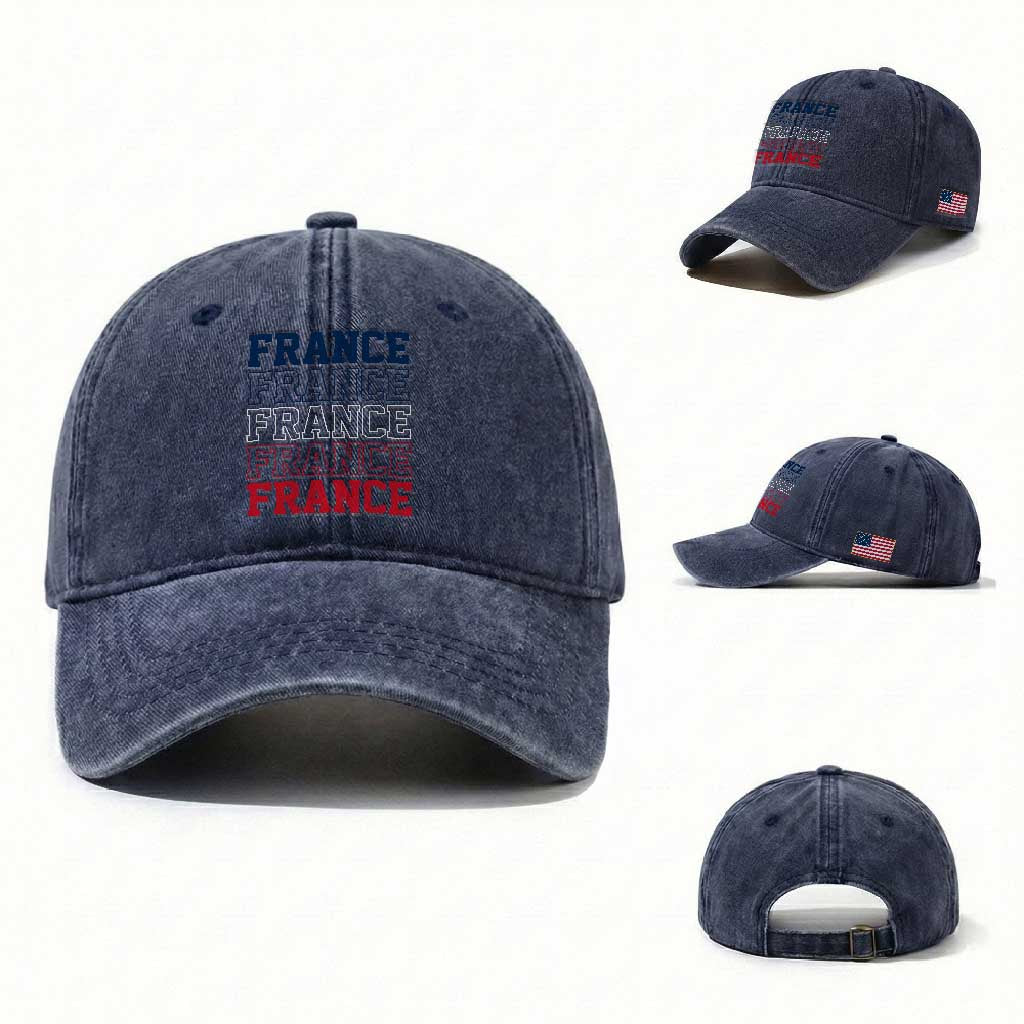 France Pride French Flag Patriotic Supporter Washed Cotton Baseball Cap TS12 Washed Cap Universal Fit Navy Print Your Wear
