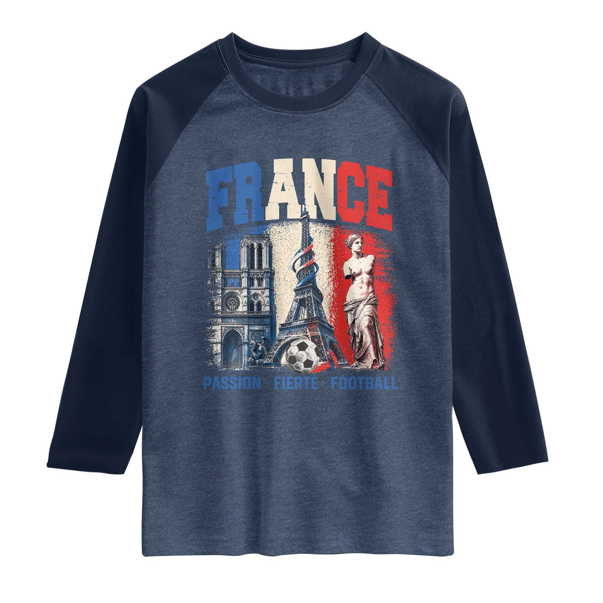 France Soccer Fan Passion Raglan Shirt Fierté Football French Supporter Gift TS12 Heather Denim Navy Print Your Wear