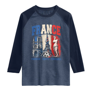 France Soccer Fan Passion Raglan Shirt Fierté Football French Supporter Gift TS12 Heather Denim Navy Print Your Wear