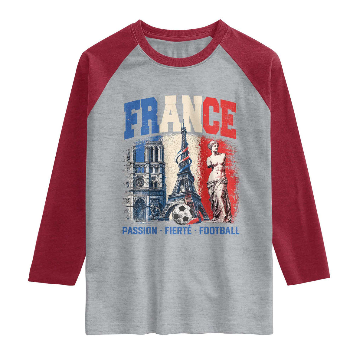France Soccer Fan Passion Raglan Shirt Fierté Football French Supporter Gift TS12 Heather Gray Heather Red Print Your Wear