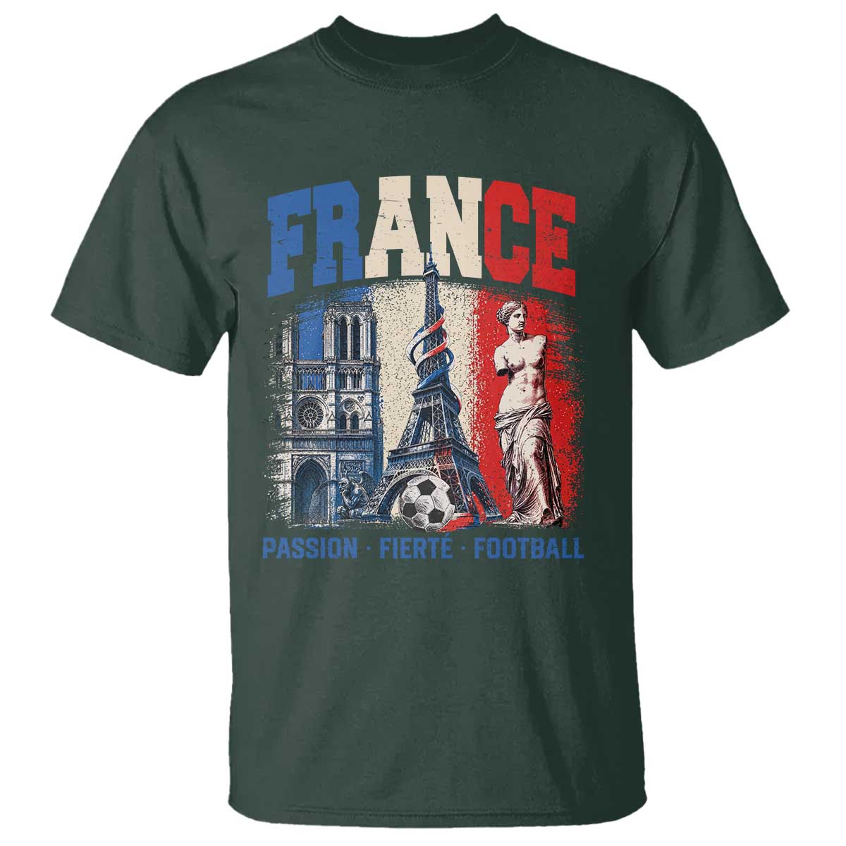 France Soccer Fan Passion T Shirt Fierté Football French Supporter Gift TS12 Dark Forest Green Print Your Wear