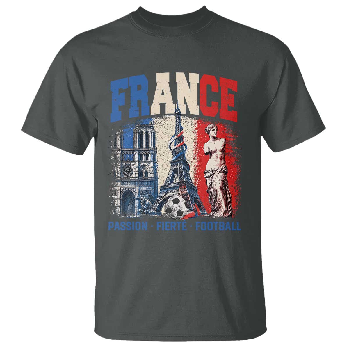 France Soccer Fan Passion T Shirt Fierté Football French Supporter Gift TS12 Dark Heather Print Your Wear
