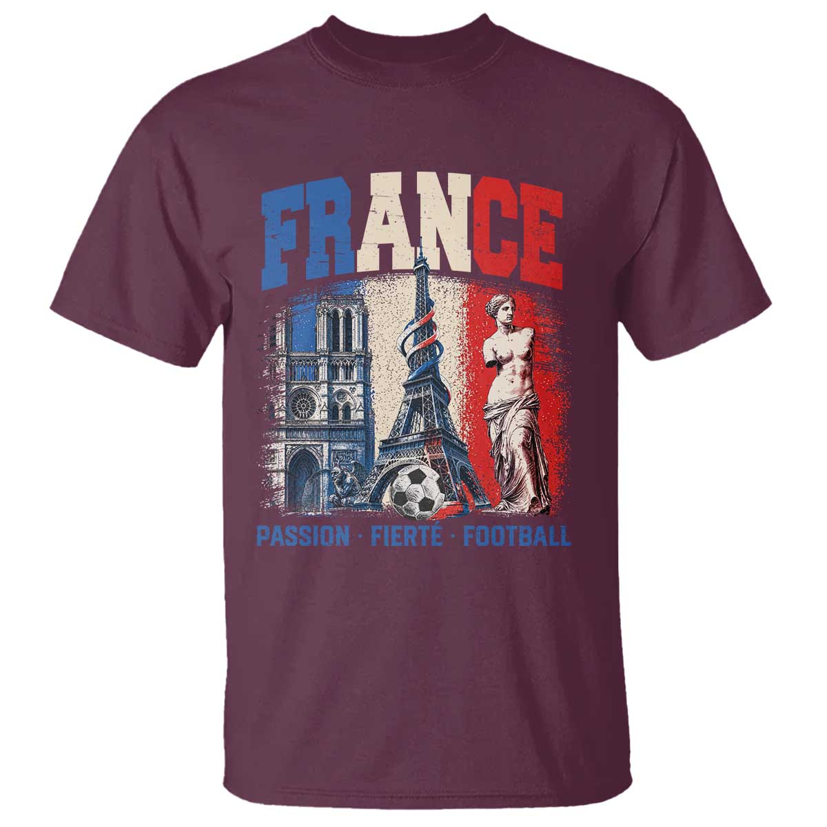 France Soccer Fan Passion T Shirt Fierté Football French Supporter Gift TS12 Maroon Print Your Wear