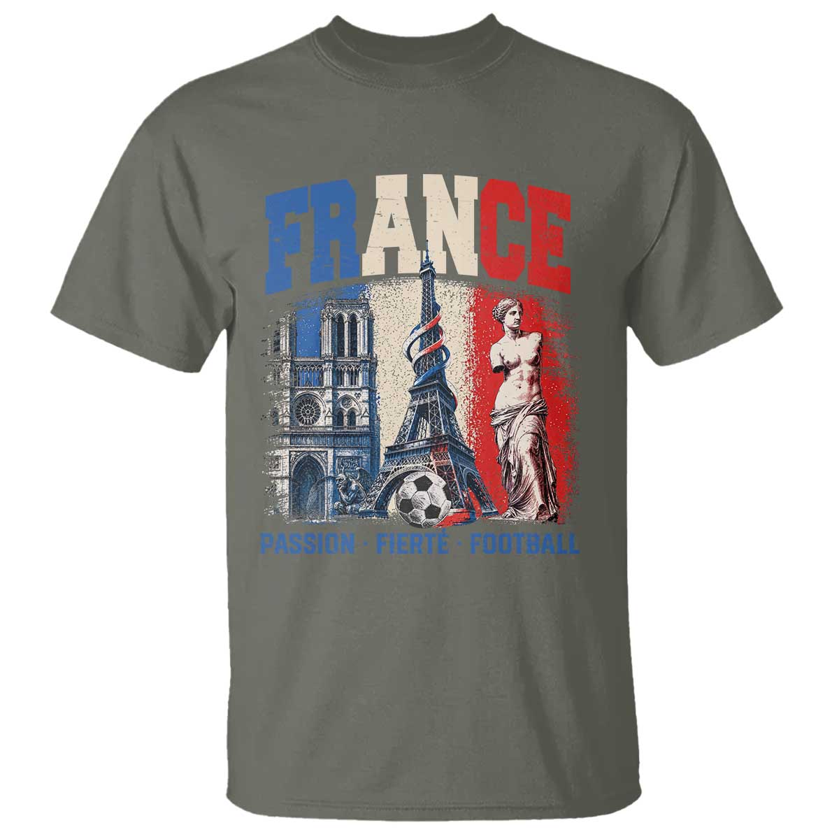 France Soccer Fan Passion T Shirt Fierté Football French Supporter Gift TS12 Military Green Print Your Wear