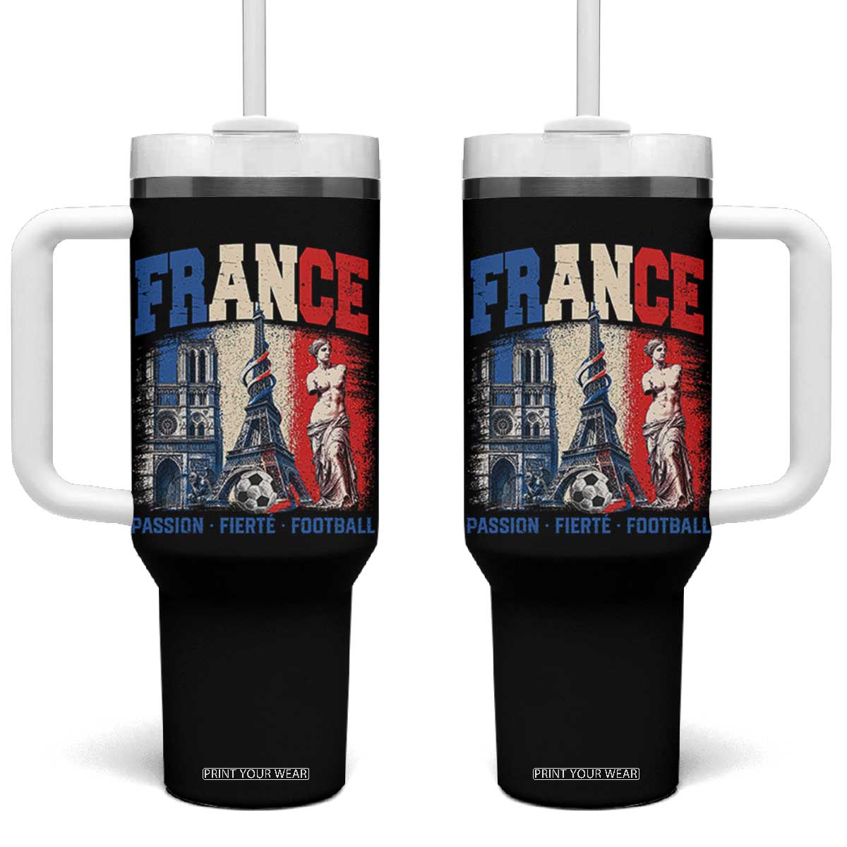 France Soccer Fan Passion Tumbler With Handle Fierté Football French Supporter Gift TS12 One Size: 40 oz Black Print Your Wear