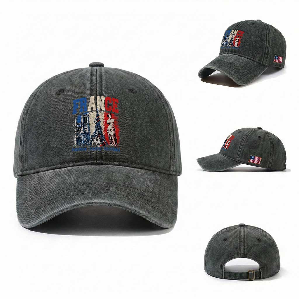 France Soccer Fan Passion Washed Cotton Baseball Cap Fierté Football French Supporter Gift TS12 Washed Cap Universal Fit Dark Green Print Your Wear