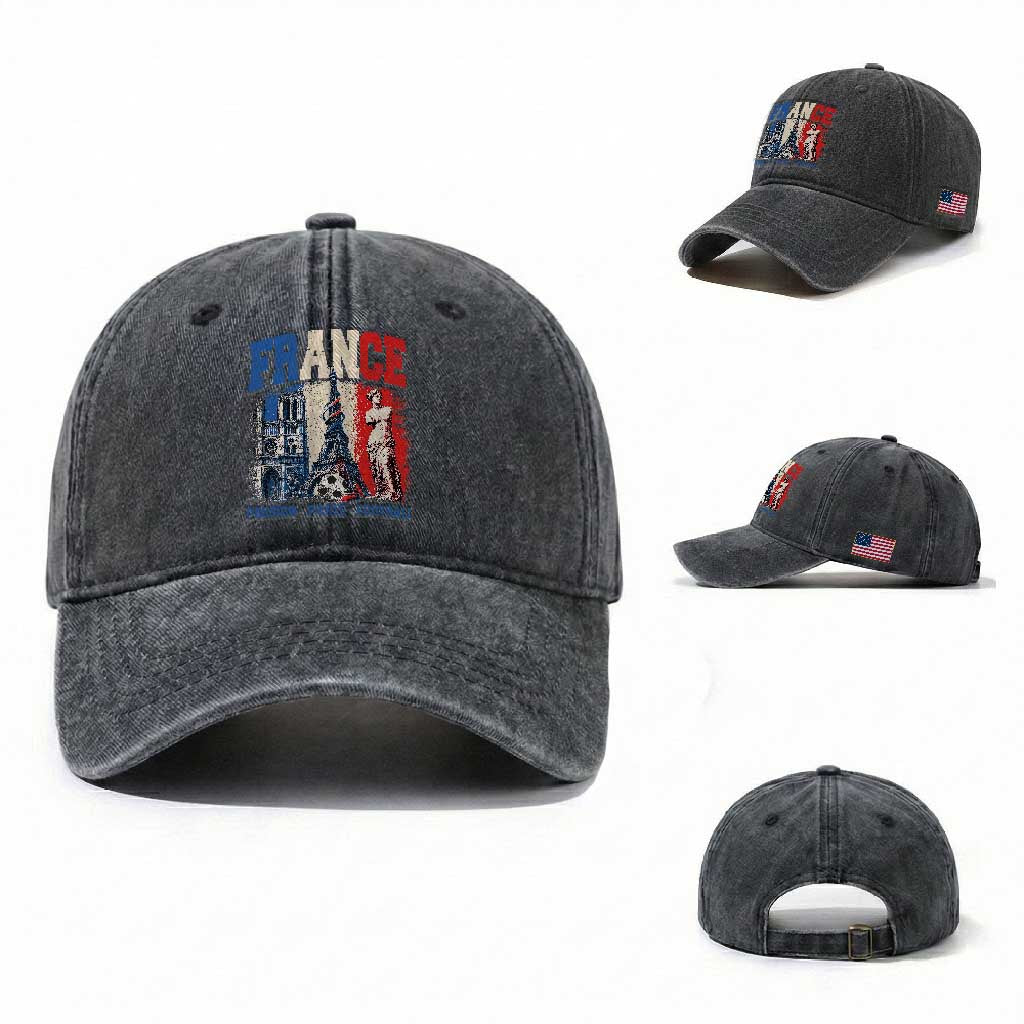 France Soccer Fan Passion Washed Cotton Baseball Cap Fierté Football French Supporter Gift TS12 Washed Cap Universal Fit Dark Gray Print Your Wear