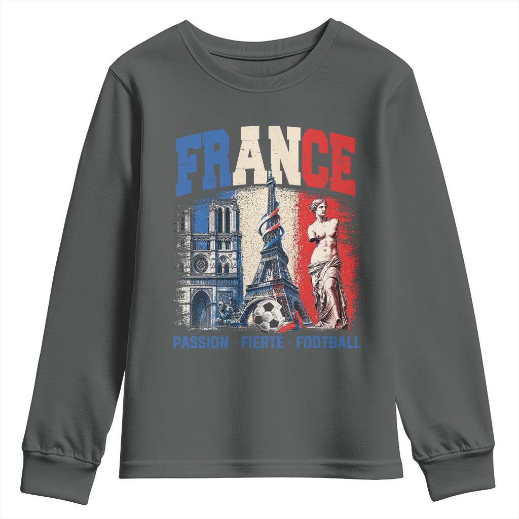 France Soccer Fan Passion Youth Sweatshirt Fierté Football French Supporter Gift TS12 Dark Heather Print Your Wear