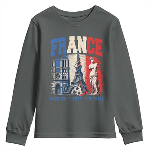 France Soccer Fan Passion Youth Sweatshirt Fierté Football French Supporter Gift TS12 Dark Heather Print Your Wear