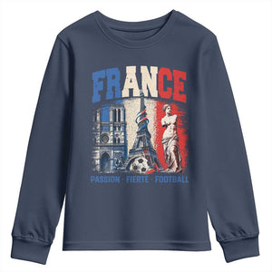 France Soccer Fan Passion Youth Sweatshirt Fierté Football French Supporter Gift TS12 Navy Print Your Wear