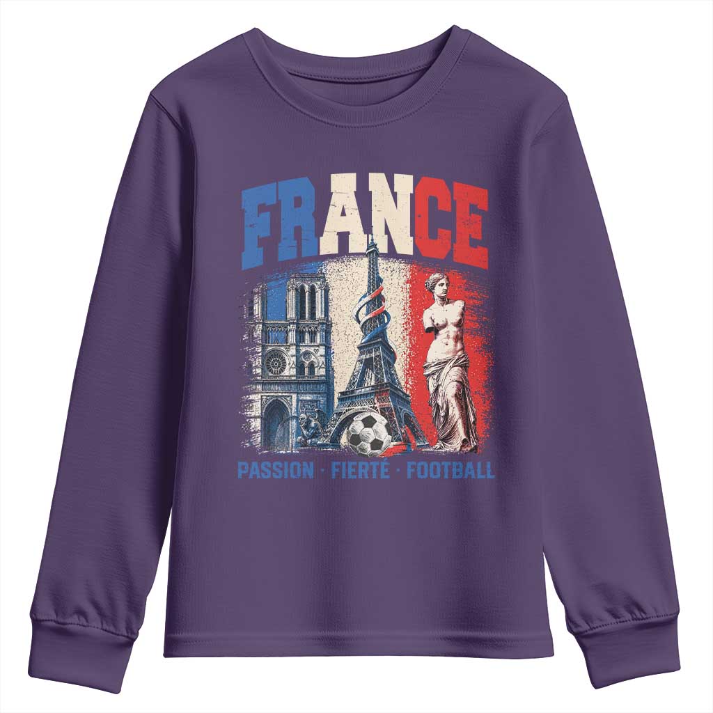 France Soccer Fan Passion Youth Sweatshirt Fierté Football French Supporter Gift TS12 Purple Print Your Wear