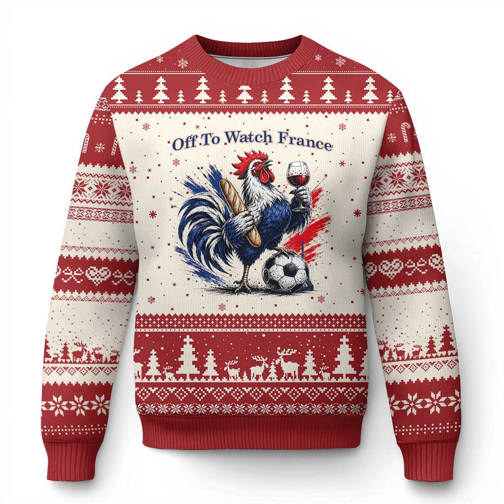 Funny French Rooster Soccer Fan Ugly Christmas Sweater Off To Watch France TS12 Beige Red Print Your Wear