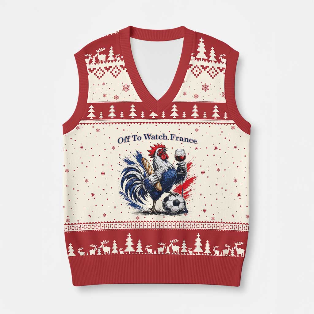 Funny French Rooster Soccer Fan V-Neck Knit Sweater Vest Off To Watch France TS12 Beige Red Print Your Wear