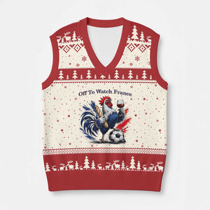 Funny French Rooster Soccer Fan V-Neck Knit Sweater Vest Off To Watch France TS12 Beige Red Print Your Wear