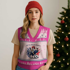 Funny French Rooster Soccer Fan V-Neck Knit Sweater Vest Off To Watch France TS12 Hot Pink Print Your Wear