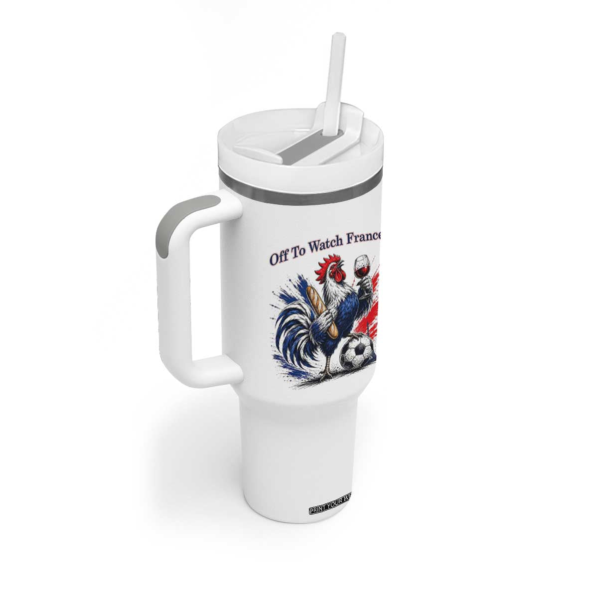 Funny French Rooster Soccer Fan Tumbler With Handle Off To Watch France TS12 Print Your Wear