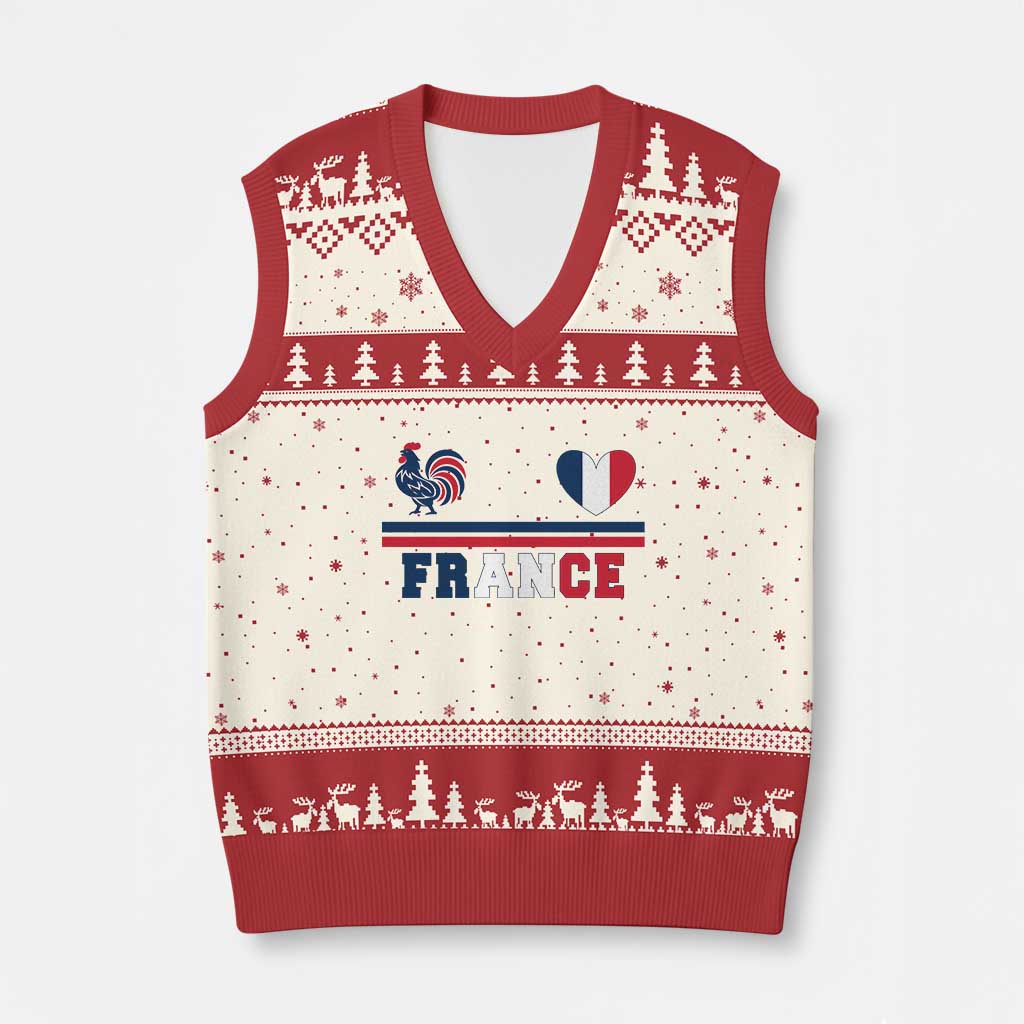 Patriotic France Soccer Fan V-Neck Knit Sweater Vest Fierté Football Française TS12 Beige Red Print Your Wear