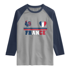 Patriotic France Soccer Fan Raglan Shirt Fierté Football Française TS12 Sport Gray Navy Print Your Wear
