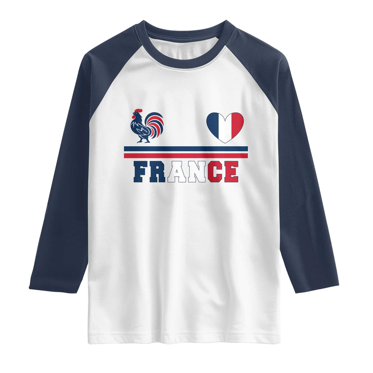 Patriotic France Soccer Fan Raglan Shirt Fierté Football Française TS12 White Navy Print Your Wear