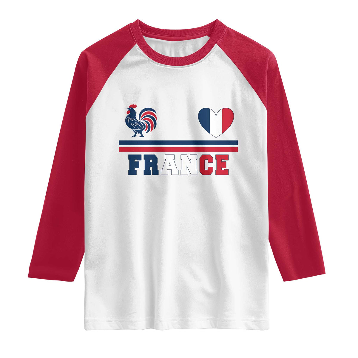 Patriotic France Soccer Fan Raglan Shirt Fierté Football Française TS12 White Red Print Your Wear
