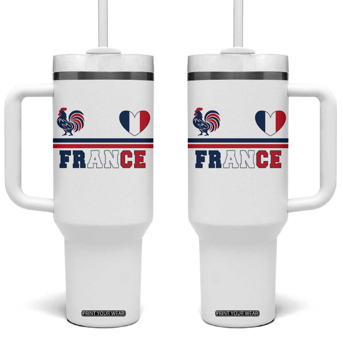 Patriotic France Soccer Fan Tumbler With Handle Fierté Football Française TS12 One Size: 40 oz White Print Your Wear