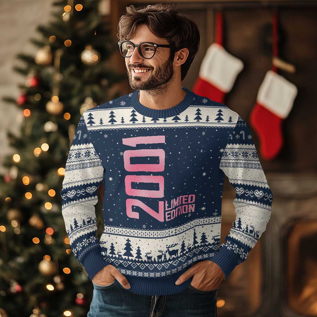 Vintage 25th Birthday Limited Edition 2001 Gift Ugly Christmas Sweater TS12 Navy Beige Print Your Wear