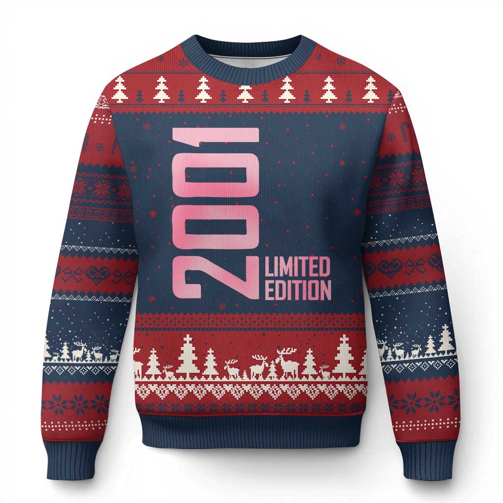 Vintage 25th Birthday Limited Edition 2001 Gift Ugly Christmas Sweater TS12 Navy Red Print Your Wear
