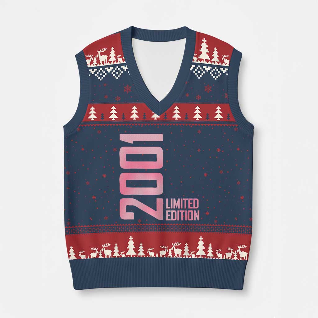 Vintage 25th Birthday Limited Edition 2001 Gift V-Neck Knit Sweater Vest TS12 Navy Red Print Your Wear