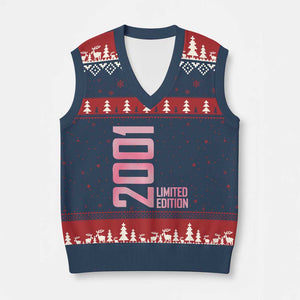 Vintage 25th Birthday Limited Edition 2001 Gift V-Neck Knit Sweater Vest TS12 Navy Red Print Your Wear
