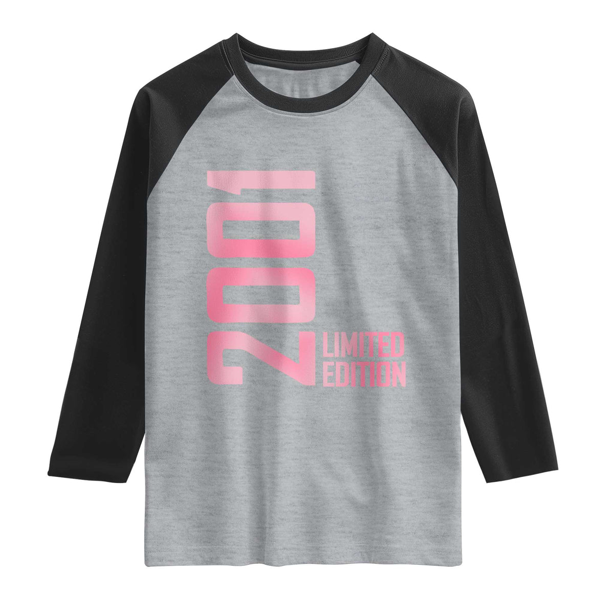 Vintage 25th Birthday Limited Edition 2001 Gift Raglan Shirt TS12 Heather Gray Black Print Your Wear