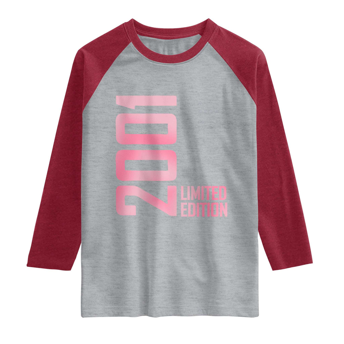 Vintage 25th Birthday Limited Edition 2001 Gift Raglan Shirt TS12 Heather Gray Heather Red Print Your Wear
