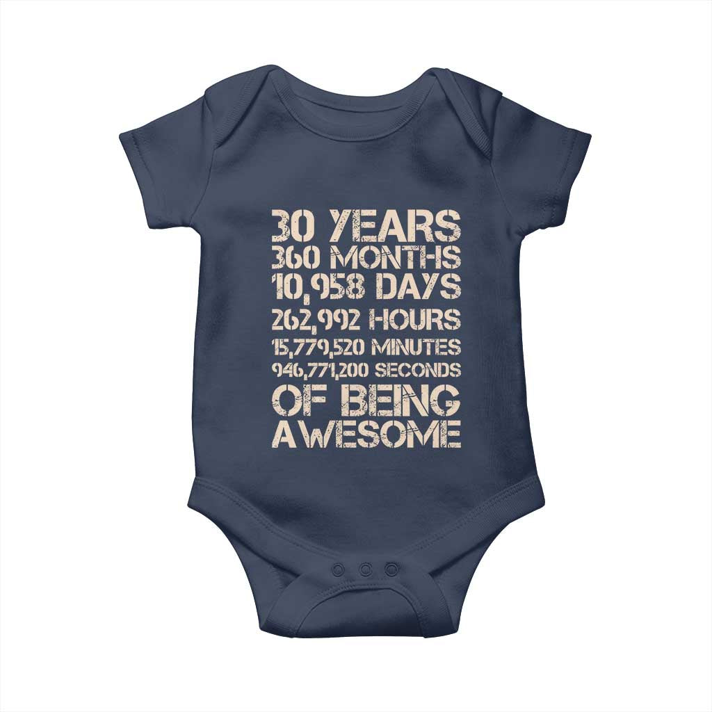 Vintage 30th Birthday Gift Baby Onesie 30 Years Of Being Awesome TS12 Navy Print Your Wear