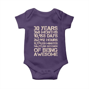 Vintage 30th Birthday Gift Baby Onesie 30 Years Of Being Awesome TS12 Purple Print Your Wear