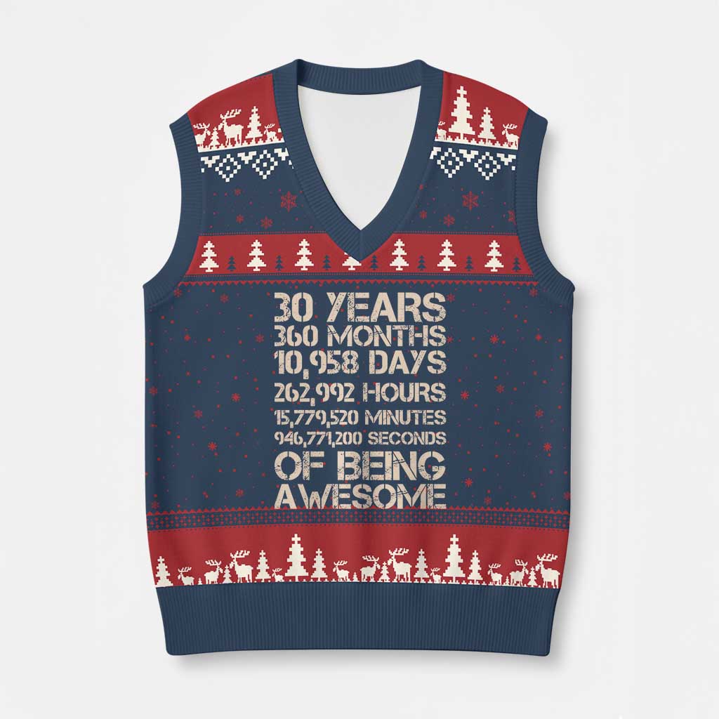 Vintage 30th Birthday Gift V-Neck Knit Sweater Vest 30 Years Of Being Awesome TS12 Navy Red Print Your Wear